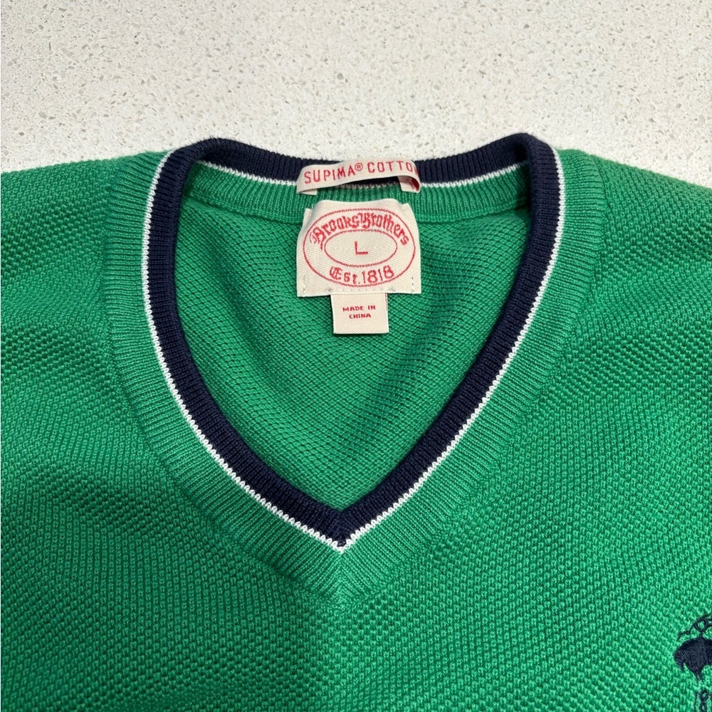 Brooks Brothers | Vibrant Green V Neck Sweater - Picture 2 of 8